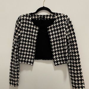 H&M Houndstooth Cropped Blazer with Shoulder Pads